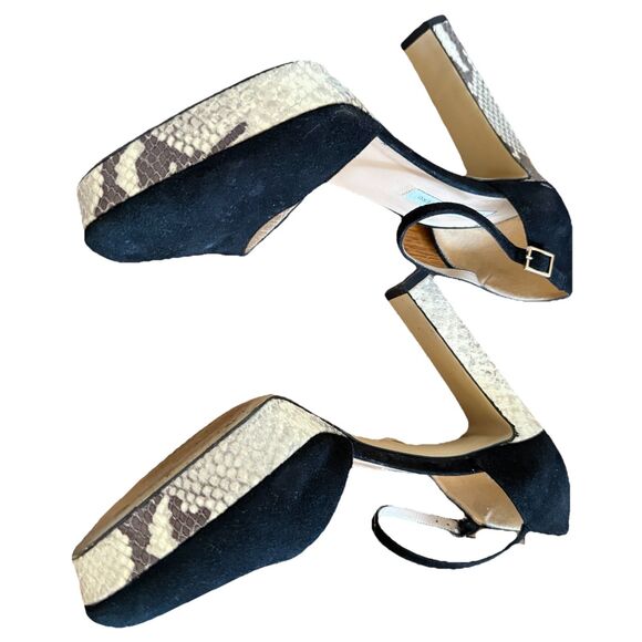 Diane Von Furstenberg Mary Jane Platforms Sz 10 Black Suede Python Pattern Heels - Picture 7 of 12